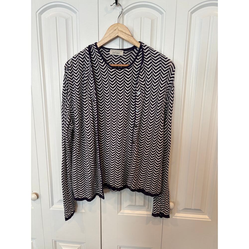 Lord & Taylor Indigo And White Chevron Tank And Cardigan Set Size Large